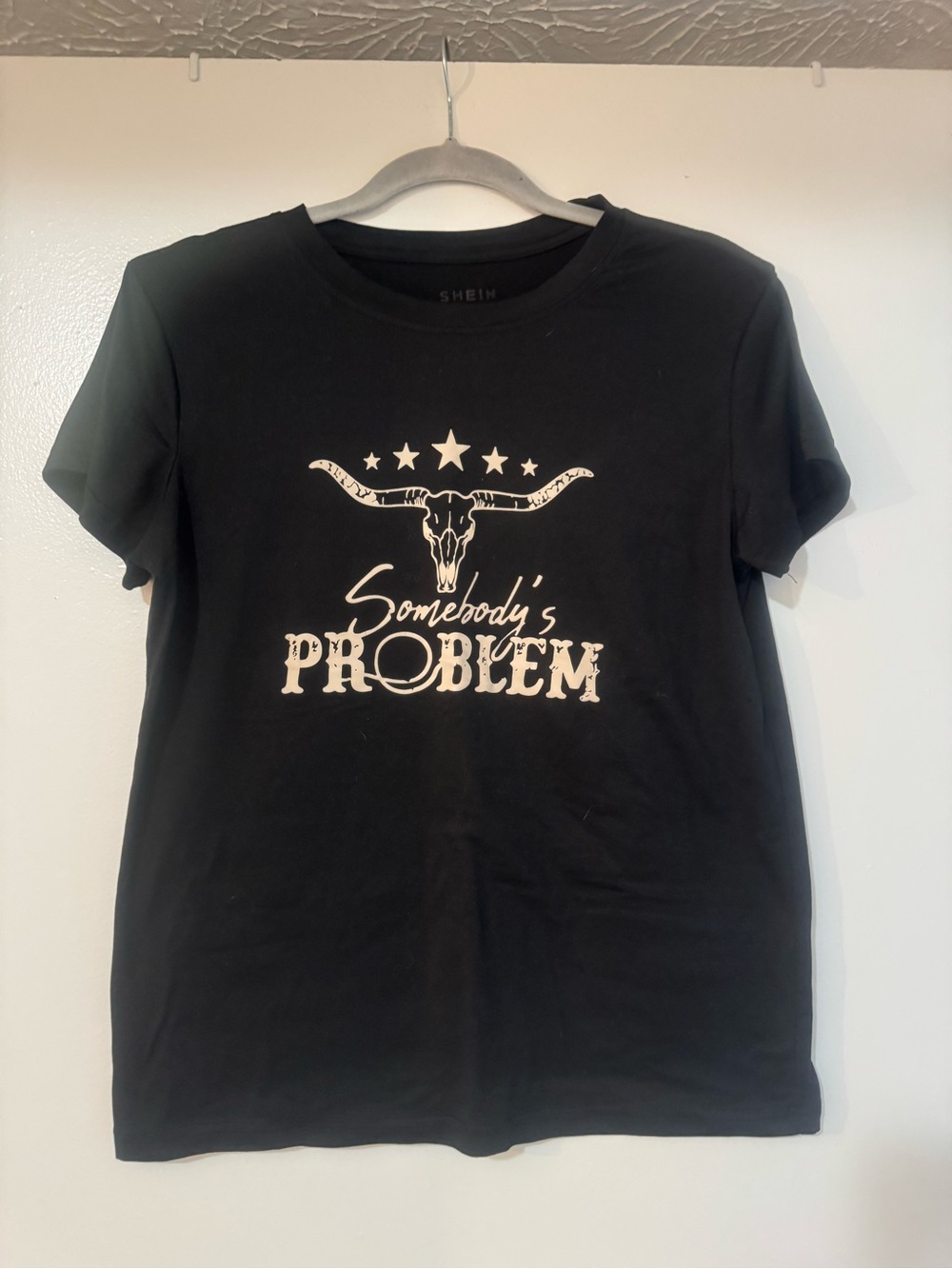 SHEIN Black Tee with Cream Western Graphic